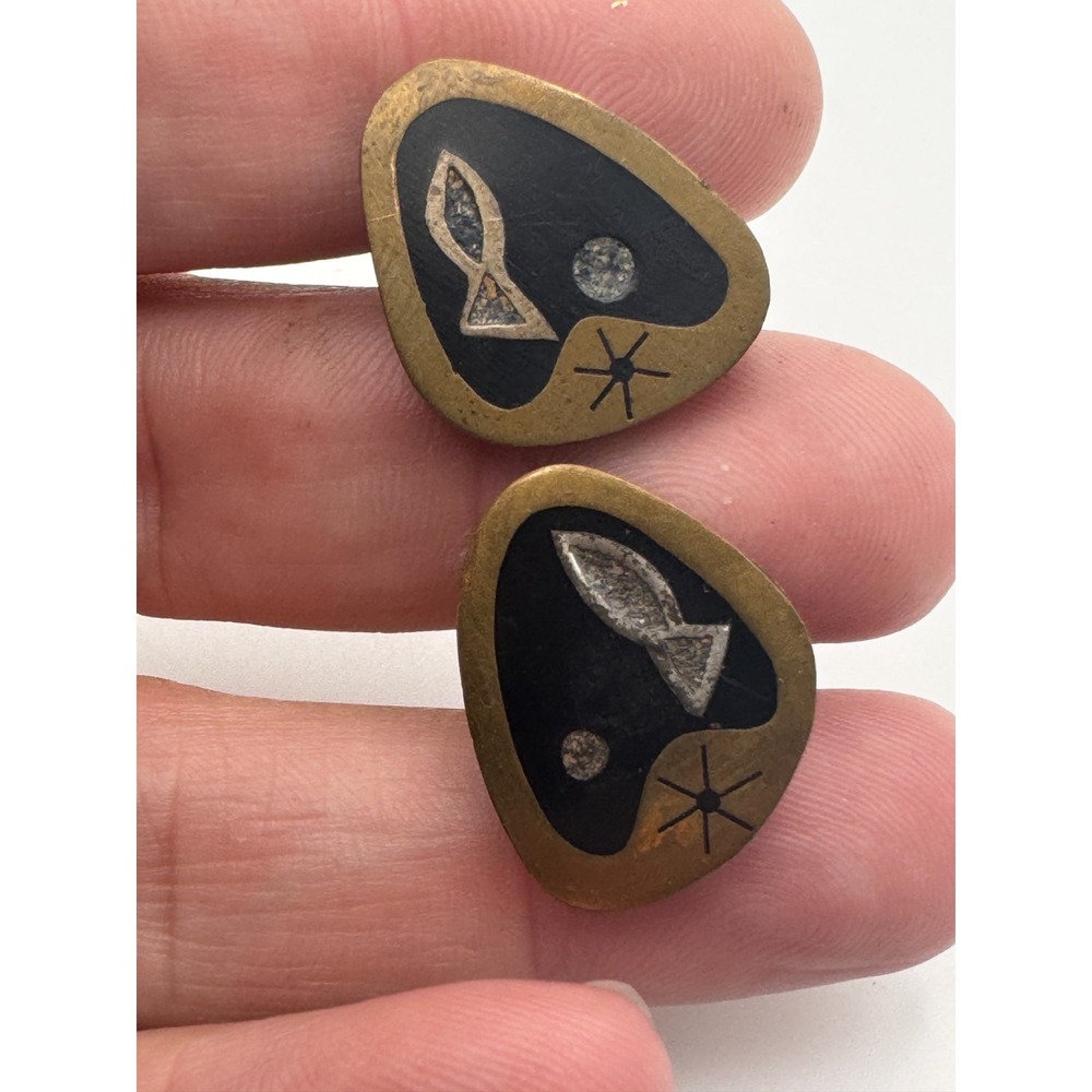 Vintage Atomic Cufflinks 1950s  Fish Mid Century Modern Starburst Sterling READ
